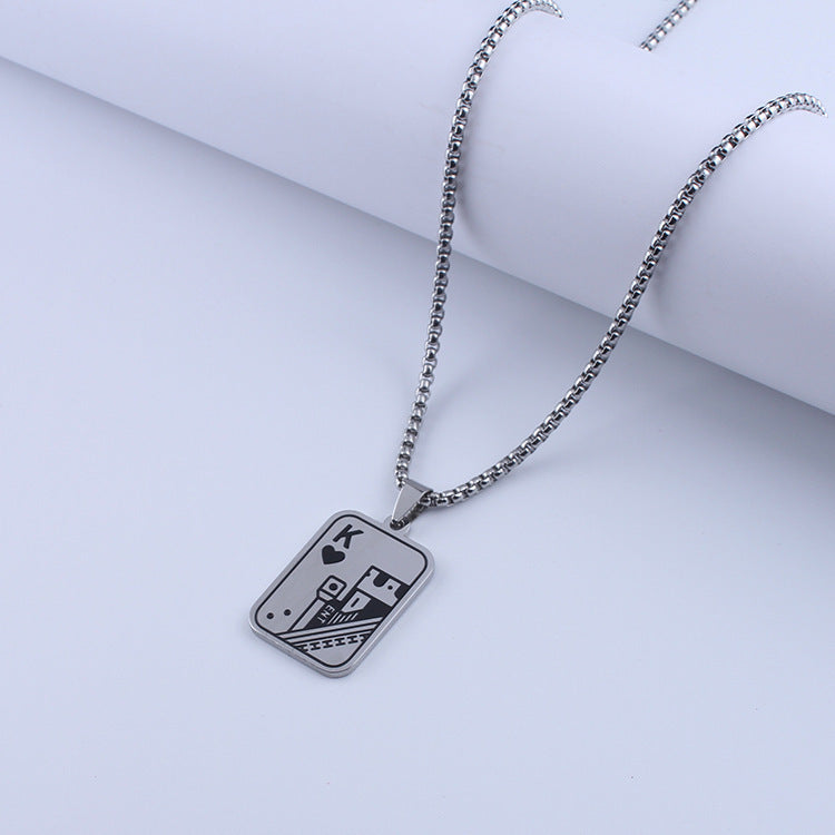 Wholesale Poker Ace of Hearts and Spades Titanium Steel Necklace